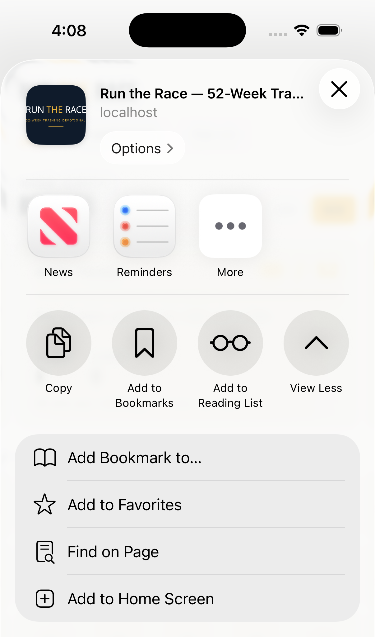 Tap the Share icon in Safari, then scroll down and tap Add to Home Screen